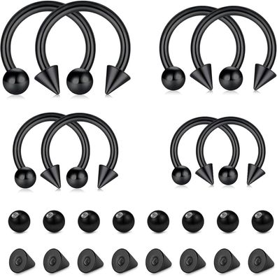 16G Edelstahl Hufeisen Septum Piercing Set 6/8/10/12mm, Damen Herren Schwarz