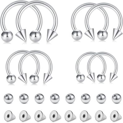 16G Edelstahl Hufeisen Septum Ringe 8er Set Piercing Schmuck 6/8/10/12mm