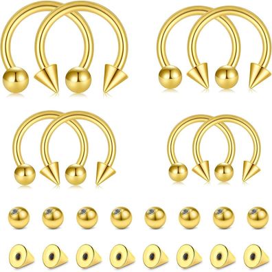 16G Edelstahl Hufeisen Piercing Ring Set 6/8/10/12mm Schwarz Silber Gold