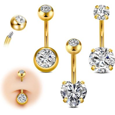 Avyring 14G Bauchnabelpiercings Chirurgenstahl Silber Gold Rund Herz CZ Frau