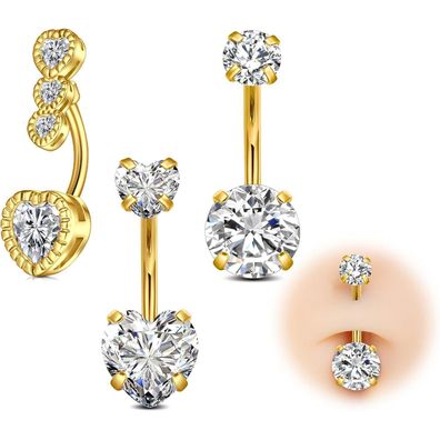 Avyring 14G Bauchnabelpiercings Chirurgenstahl Silber Gold Rund Herz CZ