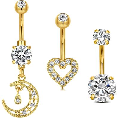 Avyring 14G Bauchnabelpiercing Chirurgenstahl Silber oder Gold Herz CZ