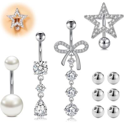Avyring 14G Bauchnabelpiercings Chirurgenstahl Herz CZ 10mm Silber Gold