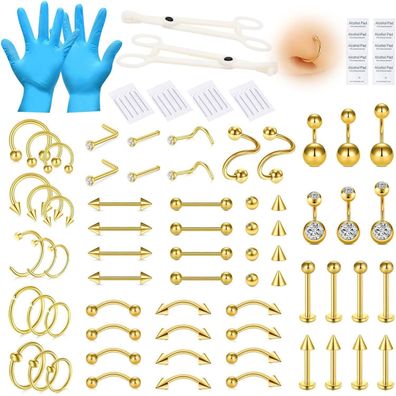 Avyring Piercing Set 99 Stück 14G 16G 18G 20G Chirurgenstahl Nadeln Werkzeuge