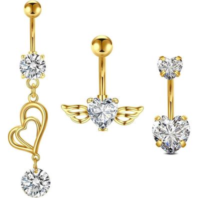Avyring 3 Stück Bauchnabelpiercing Set Gold Surgical Steel Piercing Belly Button