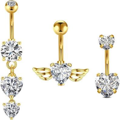 3er Set Gold Bauchnabelpiercing Schmetterling Herz Piercing Avyring
