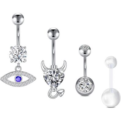 4x Avyring Silber Herz Schmetterling Bauchnabelpiercing 6mm 10mm Surgical Steel