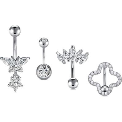 Avyring 4 Stück Bauchnabelpiercing Set Silber Herz Schmetterling Surgical Steel