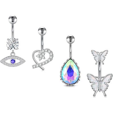 Avyring 4 Stück Bauchnabelpiercing 6mm 10mm Silber Herz Schmetterling Surgical