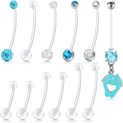 Baumelnde Bauchnabelstange 14G Clear Bioflex-Stab Set 4 Damen