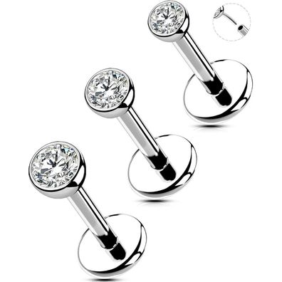 20/18G 3PCS Nasenpiercing Stecker Chirurgenstahl 316L CZ 6/8/10 mm Klar
