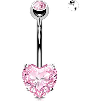 14G Titan Herz Bauchnabelring Rosa CZ 10mm OUFER Piercing Schmuck