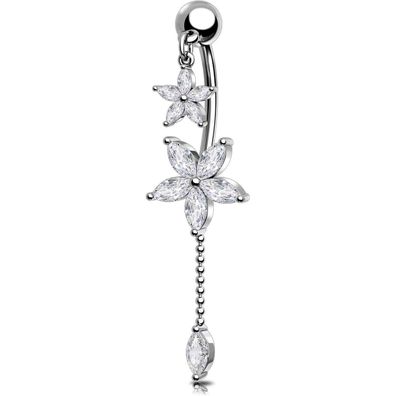 Bauchnabelpiercing 14G 10mm Blume Chirurgenstahl 316L Piercing Klar CZ