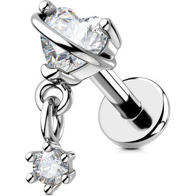 16G Dangle Helix Piercing Innengewinde Herz CZ 6mm Tragus Ohrpiercing