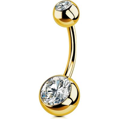 OUFER 14G Bauchnabelpiercing Titan Gold 16mm Nabelring Kristall Kugeln