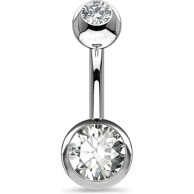 OUFER 14G Bauchnabelpiercing Titan 8/12/14/16 mm CZ Kugeln Silber