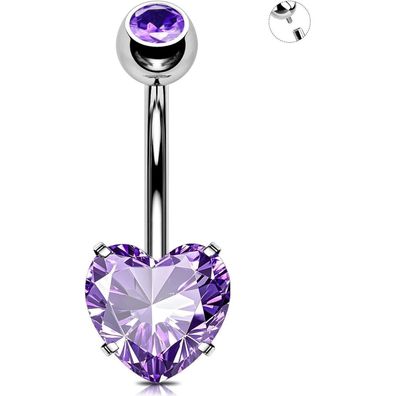 Herz Bauchnabelring Titan G23 Lila CZ Piercing Schmuck 14G 12 mm
