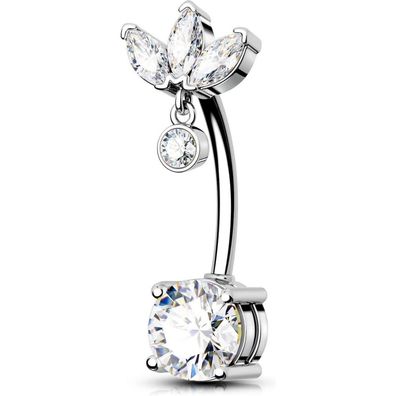 14G OUFER Reverse Bauchnabelpiercing Chirurgenstahl CZ Nabelpiercing Silber