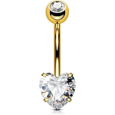 OUFER 14G Titan Bauchnabelpiercing Herz mit CZ Edelstein, 10mm, für Damen