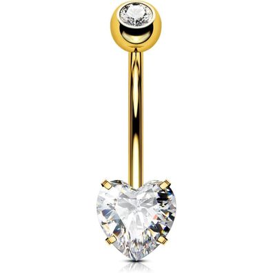 OUFER 14G Titan Bauchnabelpiercing Herz Clear CZ Kugel Belly Button Nabelring