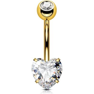 OUFER 14G Titan Bauchnabelpiercing Herz CZ Edelstein Kugel Navel Bar Silber