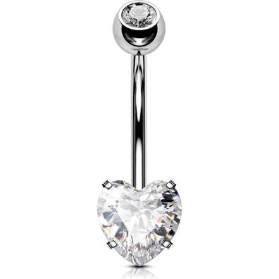 OUFER 14G Titan Bauchnabelpiercing Herz CZ Navel Bar Silber 1.6mm
