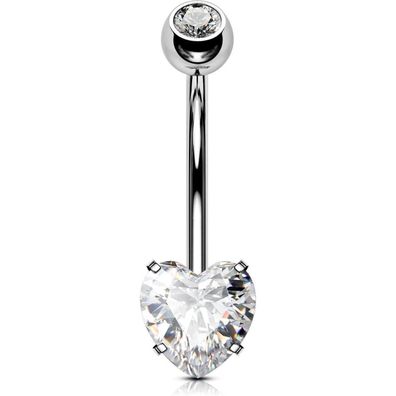 14G OUFER Titan Herz Bauchnabelpiercing Lang Kurz CZ Silber Belly Button