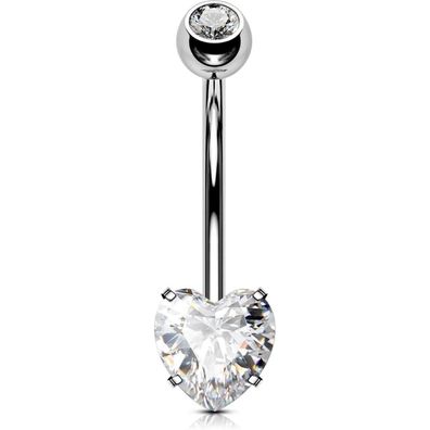 OUFER 14G Titan Herz Bauchnabelpiercing Lang CZ Edelstein Silber 1.6mm