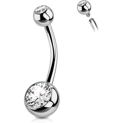 OUFER 14G Titan Bauchnabelpiercing 10mm CZ Bars Silber