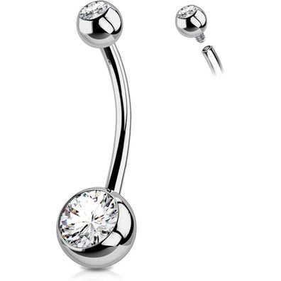 14G Titan Bauchnabelpiercing CZ Kugeln 8-14mm Stablänge Belly Button Piercing