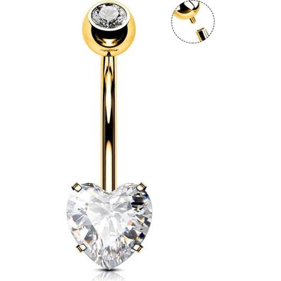 14G Titan Bauchnabelring Gold Herz Piercing für Frauen Schmuck 10mm