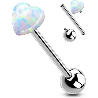 14G Titan Zungenpiercing Herz Opal Tongue Bar 16mm 1.6mm Barbell Piercing