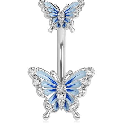 OUFER 14G Bauchnabelpiercing Schmetterling Chirurgenstahl 10 mm CZ Silber Blue