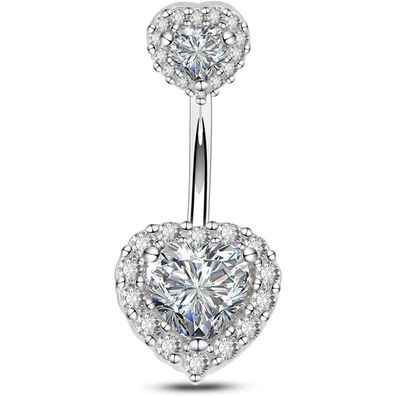 OUFER 14G Chirurgenstahl Herz Bauchnabelpiercing mit CZ Belly Bar