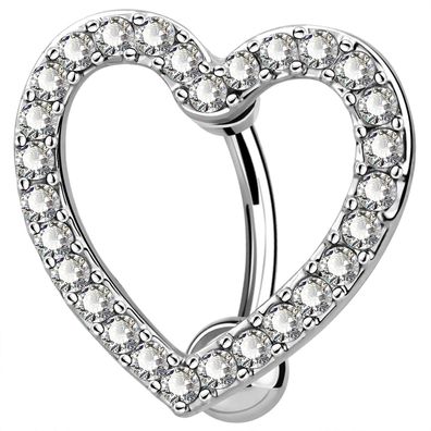 14G Reverse Bauchnabelpiercing Herz Chirurgenstahl 10mm Zirkonia Silber