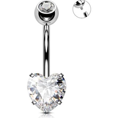 Titan Bauchnabelpiercing Herzform 14G 14mm CZ Bauchnabelring Frauen Schmuck
