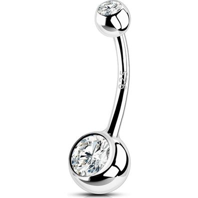 OUFER 14G Bauchnabelpiercing Silber 925 CZ Kugeln 10/12/14/16 mm Belly Button
