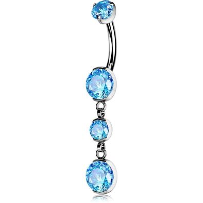 Titan Aqua CZ Dangle Belly Button Ring 14G Navel Piercing Jewelry