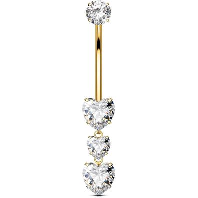 Titanium Heart Dangle Navel Piercing Jewelry 14G Belly Button Bars Gold