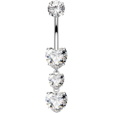 Internally Titanium Belly Button Bar Clear Heart CZ Navel Piercing 14G