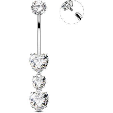 Belly Button Bars 14G Titanium Navel Piercing Clear Heart CZ Dangle 10/12/14mm
