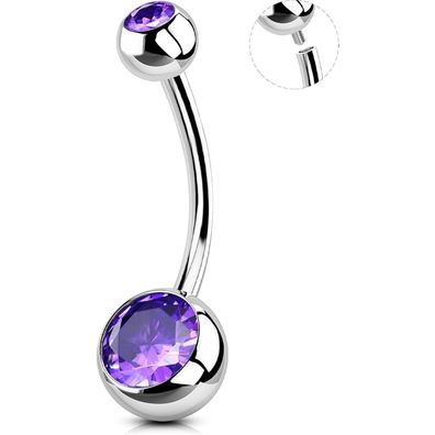 Purple CZ Belly Button Bars 14G Navel Piercing Jewelry 316L Stainless Steel