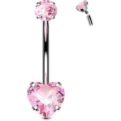 Titan Bauchnabelpiercing Herz CZ 14G 10/12/14/16mm Belly Button Navel Bars