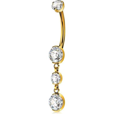 Internally Titanium 14G Belly Button Bars Gold CZ Dangle Navel Piercing Jewelry