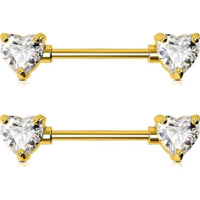 14G Titan Nippel Barbell Piercing Herz CZ Schmuck Gold Klar