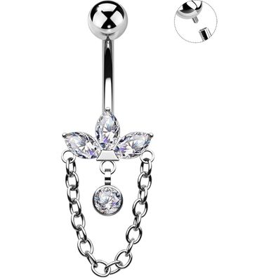 Titan Belly Button Bar 14G Navel Piercing CZ Dangle 10mm Belly Ring