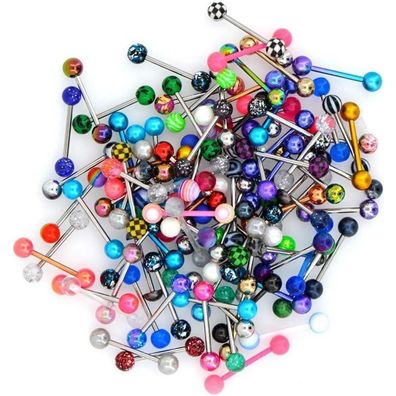 100PCS 14G Edelstahl Tongue Rings Acrylic Ball Piercing Barbells Set