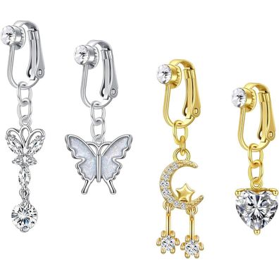 MODRSA Fake Bauchnabelpiercing Chirurgenstahl Silber Schmetterling Herz Mond