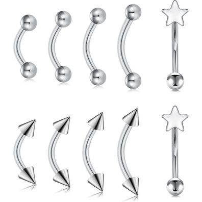 MODRSA 16G Chirurgenstahl Curved Barbell Piercing Set 10 Stück