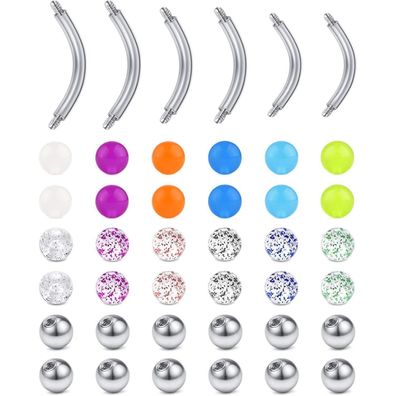 MODRSA 16G Chirurgenstahl Curved Barbell Piercing Set 6mm 8mm 10mm